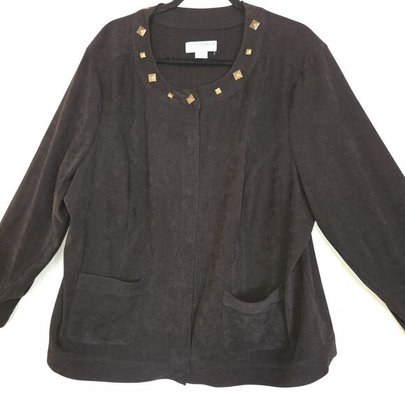 Sag Harbor Black Jacket Shirt Plus Sz 2X Faux Suede Top Studs Pockets Studded - Picture 2 of 16